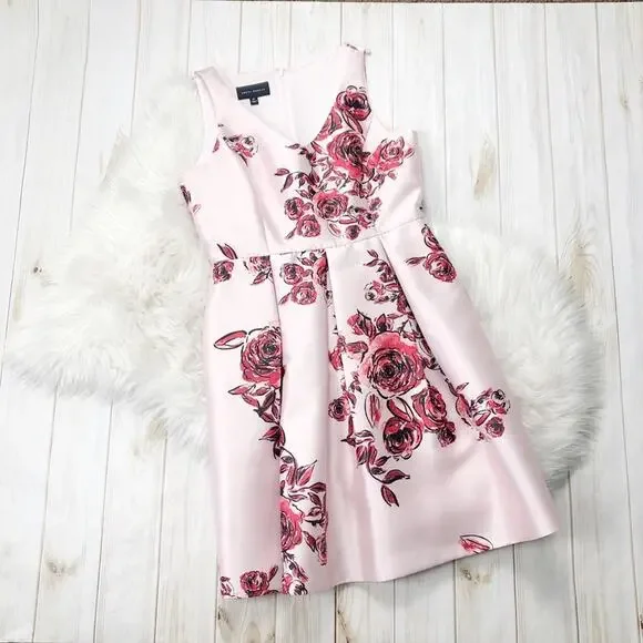 🆕 Donna Morgan Pink Dusty Rose Printed Floral Sleeveless‎ V-Neck Dress 10 - Picture 2 of 5